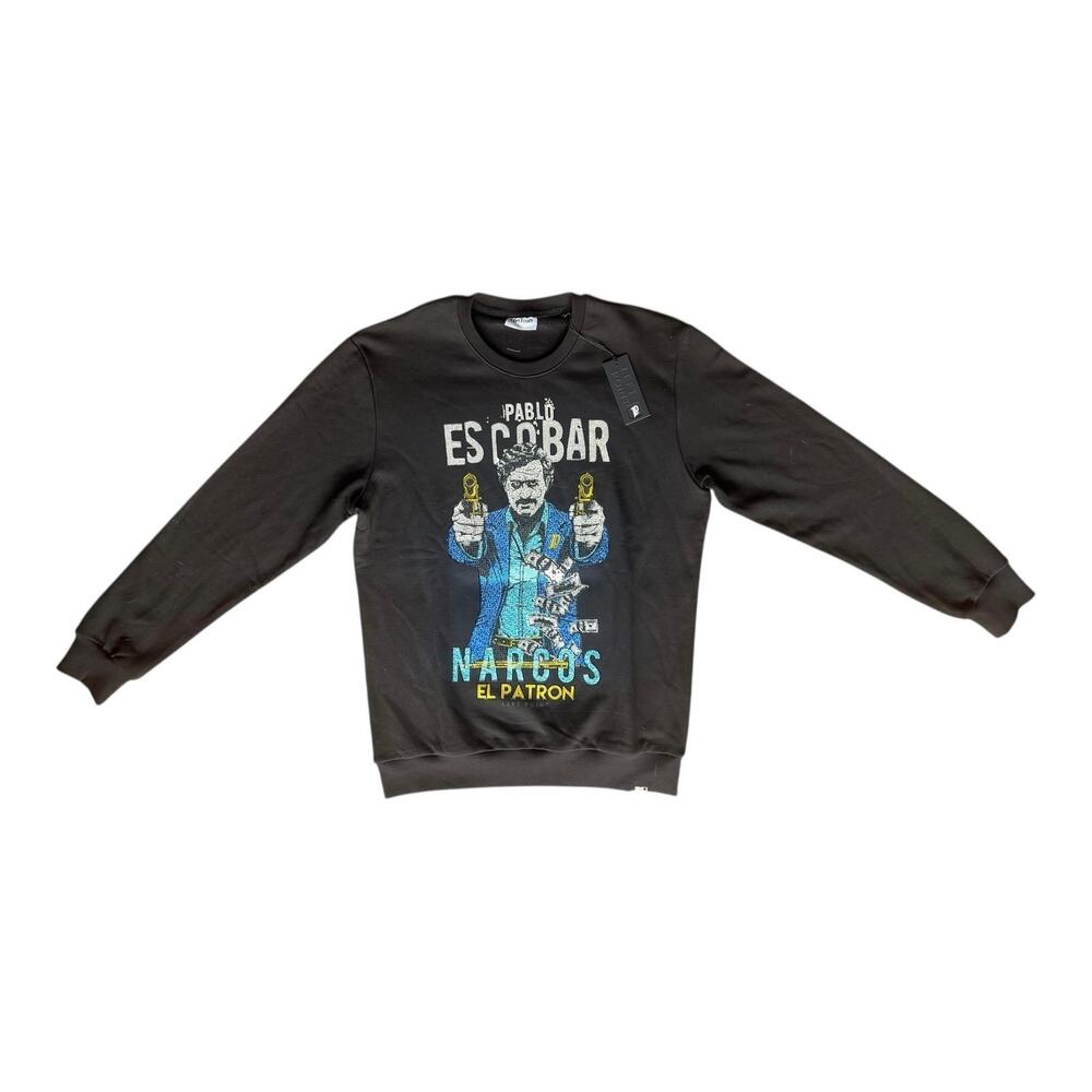 Left Point Pablo Escobar Rhinestone Crewneck size 2XL Black NWT Mexico